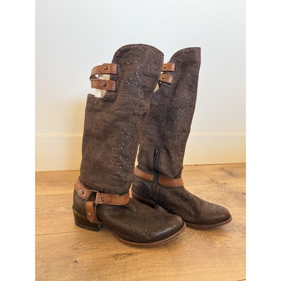CORRAL 9 Deer Riding Boot Chocolate Women’s Slouch western Harness Buckle Strap - Picture 3 of 8